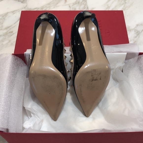 VALENTINO GARAVANI Patent Rockstud Pump 85mm - Black/Poudre - Picture 6 of 9
